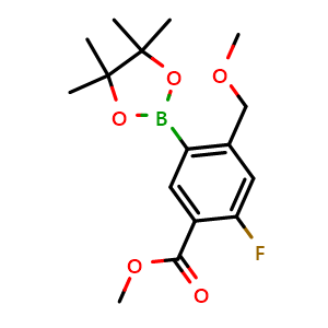 Chemical structure of Methyl 2-fluoro-4-(methoxymethyl)-5-(4,4,5,5-tetramethyl-1,3,2-dioxaborolan-2-yl)benzoate , AChemBlock AD276395