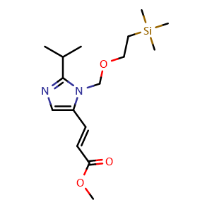 Chemical structure of Methyl (E)-3-(2-isopropyl-1-((2-(trimethylsilyl)ethoxy)methyl)-1H-imidazol-5-yl)acrylate , AChemBlock AD276412