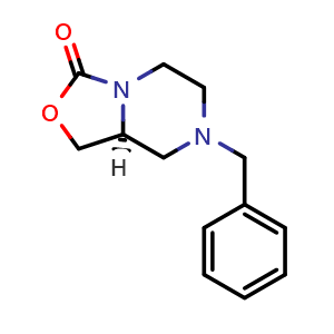 Chemical structure of (S)-7-Benzylhexahydro-3H-oxazolo[3,4-a]pyrazin-3-one , AChemBlock AD276415