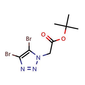Chemical structure of tert-Butyl 2-(4,5-dibromo-1H-1,2,3-triazol-1-yl)acetate , AChemBlock AD276425