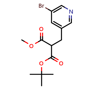 Chemical structure of 1-(tert-Butyl) 3-methyl 2-((5-bromopyridin-3-yl)methyl)malonate , AChemBlock AD276439