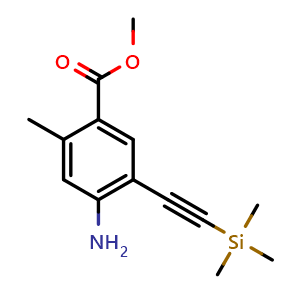 Chemical structure of Methyl 4-amino-2-methyl-5-((trimethylsilyl)ethynyl)benzoate , AChemBlock AD276442
