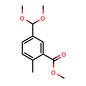 Chemical structure of Methyl 5-(dimethoxymethyl)-2-methylbenzoate , AChemBlock AD276444