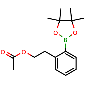 Chemical structure of 2-(4,4,5,5-Tetramethyl-1,3,2-dioxaborolan-2-yl)phenethyl acetate , AChemBlock AD276447