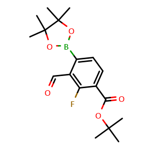 Chemical structure of tert-Butyl 2-fluoro-3-formyl-4-(4,4,5,5-tetramethyl-1,3,2-dioxaborolan-2-yl)benzoate , AChemBlock AD276449