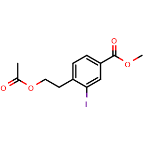 Chemical structure of Methyl 4-(2-acetoxyethyl)-3-iodobenzoate , AChemBlock AD276453