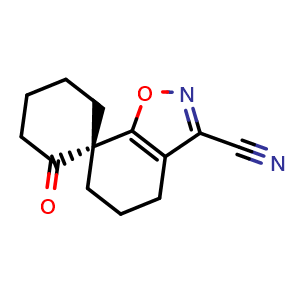 Chemical structure of (S)-2'-oxo-5,6-dihydro-4H-spiro[benzo[d]isoxazole-7,1'-cyclohexane]-3-carbonitrile , CAS 2936672-07-8, AChemBlock AD276458