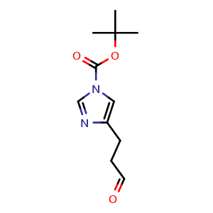 Chemical structure of tert-Butyl 4-(3-oxopropyl)-1H-imidazole-1-carboxylate , CAS 183500-09-6, AChemBlock AD276471