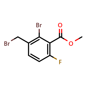 Chemical structure of Methyl 2-bromo-3-(bromomethyl)-6-fluorobenzoate , CAS 1359857-74-1, AChemBlock AD276474