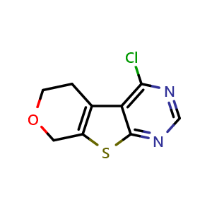 Chemical structure of 4-Chloro-5,8-dihydro-6H-pyrano[4',3':4,5]thieno[2,3-d]pyrimidine , CAS 243968-08-3, AChemBlock AD276478