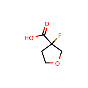 Chemical structure of 3-Fluorotetrahydrofuran-3-carboxylic acid , CAS 1545583-66-1, AChemBlock AD276484