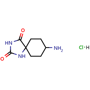 Chemical structure of 8-Amino-1,3-diazaspiro[4.5]decane-2,4-dione hydrochloride , CAS 1803603-96-4, AChemBlock AD276488