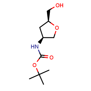 Chemical structure of [(2S,4S)-4-(Boc-amino)-2-tetrahydrofuryl]methanol , CAS 561066-32-8, AChemBlock AD276504