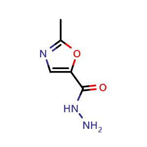Chemical structure of 2-Methyloxazole-5-carbohydrazide , CAS 90585-89-0, AChemBlock AD276508