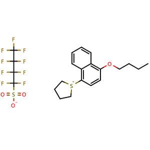 Chemical structure of 1-(4-Butoxy-1-naphthyl)tetrahydro-1H-thiophen-1-ium 1,1,2,2,3,3,4,4,4-Nonafluorobutane-1-sulfonate , CAS 209482-18-8, AChemBlock AD276511
