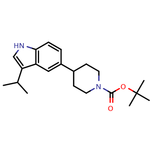 Chemical structure of 5-(1-Boc-piperidin-4-yl)-3-isopropyl-1H-indole , CAS 2171029-25-5, AChemBlock AD276524