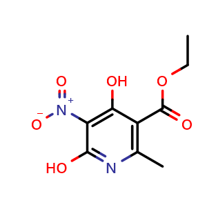 Chemical structure of Ethyl 4,6-Dihydroxy-2-methyl-5-nitronicotinate , CAS 5244-31-5, AChemBlock AD276526