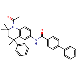 Chemical structure of N-(1-Acetyl-2,2,4-trimethyl-4-phenyl-1,2,3,4-tetrahydroquinolin-6-yl)-[1,1'-biphenyl]-4-carboxamide , CAS 487064-35-7, AChemBlock AD276528