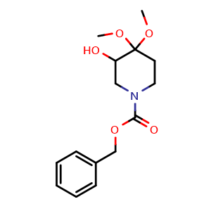 Chemical structure of 1-Cbz-4,4-dimethoxypiperidin-3-ol , CAS 1186688-44-7, AChemBlock AD276533