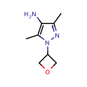 Chemical structure of 3,5-Dimethyl-1-(oxetan-3-yl)-1H-pyrazol-4-amine , CAS 2138263-60-0, AChemBlock AD276537