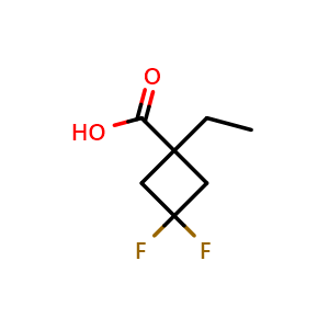 Chemical structure of 1-Ethyl-3,3-difluorocyclobutanecarboxylic acid , CAS 1773508-40-9, AChemBlock AD276553