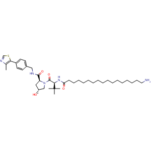 Chemical structure of (2S,4R)-1-[(S)-2-(17-Aminoheptadecanamido)-3,3-dimethylbutanoyl]-4-hydroxy-N-[4-(4-methyl-5-thiazolyl)benzyl]pyrrolidine-2-carboxamide , CAS 2451247-96-2, AChemBlock AD276574