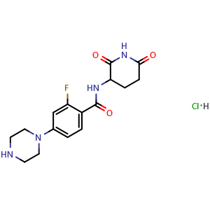 Chemical structure of N-(2,6-Dioxo-3-piperidyl)-2-fluoro-4-(1-piperazinyl)benzamide hydrochloride , CAS 2903424-50-8, AChemBlock AD276576