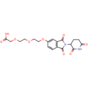 Chemical structure of 2-[2-[2-[[2-(2,6-Dioxo-3-piperidyl)-1,3-dioxo-5-isoindolinyl]oxy]ethoxy]ethoxy]acetic acid , CAS 3034805-44-9, AChemBlock AD276578