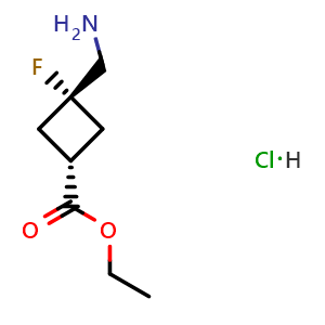 Chemical structure of Ethyl trans-3-(Aminomethyl)-3-fluorocyclobutanecarboxylate hydrochloride , CAS 2260917-64-2, AChemBlock AD276579