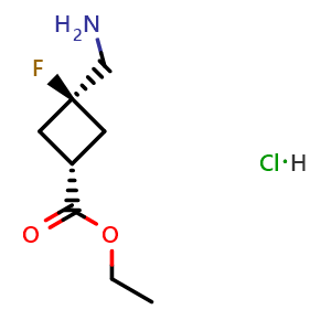 Chemical structure of Ethyl cis-3-(Aminomethyl)-3-fluorocyclobutanecarboxylate Hydrochloride , CAS 2287316-50-9, AChemBlock AD276580