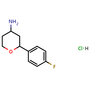 Chemical structure of 2-(4-Fluorophenyl)tetrahydro-2H-pyran-4-amine hydrochloride , CAS 1461709-20-5, AChemBlock AD276582