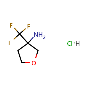 Chemical structure of 3-(Trifluoromethyl)tetrahydrofuran-3-amine hydrochloride , CAS 1638269-35-8, AChemBlock AD276599