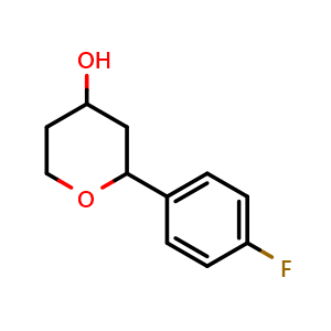 Chemical structure of 2-(4-Fluorophenyl)tetrahydro-2H-pyran-4-ol , CAS 222405-12-1, AChemBlock AD276602