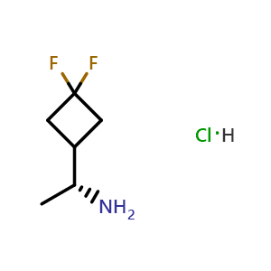 Chemical structure of (R)-1-(3,3-Difluorocyclobutyl)ethanamine hydrochloride , CAS 1621223-56-0, AChemBlock AD276613