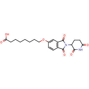 Chemical structure of 8-[[2-(2,6-Dioxo-3-piperidyl)-1,3-dioxo-5-isoindolinyl]oxy]octanoic acid , CAS 3034805-24-5, AChemBlock AD276624