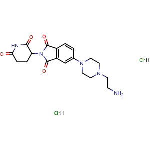Chemical structure of 5-[4-(2-Aminoethyl)-1-piperazinyl]-2-(2,6-dioxo-3-piperidyl)isoindoline-1,3-dione dihydrochloride , CAS 2761398-00-7, AChemBlock AD276625