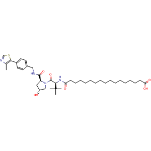 Chemical structure of 17-[[(S)-1-[(2S,4R)-4-Hydroxy-2-[[4-(4-methyl-5-thiazolyl)benzyl]carbamoyl]-1-pyrrolidinyl]-3,3-dimethyl-1-oxo-2-butyl]amino]-17-oxoheptadecanoic acid , CAS 2682112-88-3, AChemBlock AD276626
