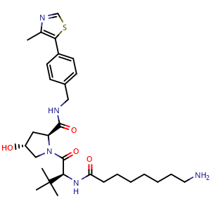 Chemical structure of (2S,4R)-1-[(S)-2-(8-Aminooctanamido)-3,3-dimethylbutanoyl]-4-hydroxy-N-[4-(4-methyl-5-thiazolyl)benzyl]pyrrolidine-2-carboxamide , CAS 2306389-04-6, AChemBlock AD276627