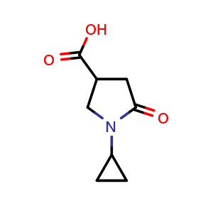 Chemical structure of 1-Cyclopropyl-5-oxopyrrolidine-3-carboxylic acid , CAS 876716-43-7, AChemBlock AD276633