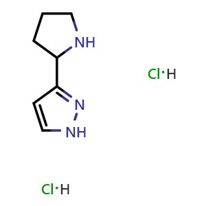 Chemical structure of 3-(Pyrrolidin-2-yl)-1H-pyrazole dihydrochloride , CAS 1361114-72-8, AChemBlock AD276635