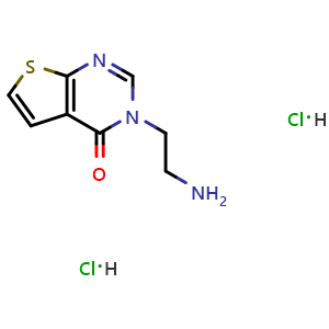Chemical structure of 3-(2-Aminoethyl)thieno[2,3-d]pyrimidin-4(3H)-one dihydrochloride , CAS 2034469-39-9, AChemBlock AD276650