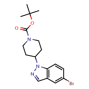 Chemical structure of 5-Bromo-1-(1-Boc-4-piperidyl)-1H-indazole , CAS 1383968-69-1, AChemBlock AD276656