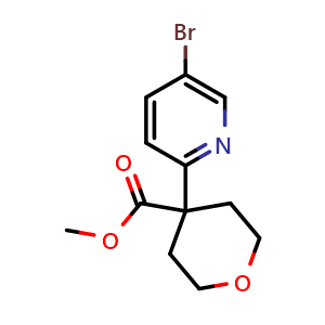 Chemical structure of Methyl 4-(5-bromo-2-pyridyl)tetrahydro-2H-pyran-4-carboxylate , CAS 1382486-55-6, AChemBlock AD276661