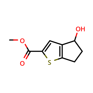 Chemical structure of Methyl 4-Hydroxy-5,6-dihydro-4H-cyclopenta[b]thiophene-2-carboxylate , CAS 2092129-64-9, AChemBlock AD276663