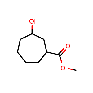 Chemical structure of Methyl 3-hydroxycycloheptanecarboxylate , CAS 408332-54-7, AChemBlock AD276665
