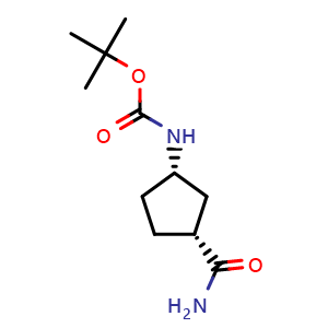 Chemical structure of cis-3-(Boc-amino)cyclopentanecarboxamide , CAS 884006-61-5, AChemBlock AD276675