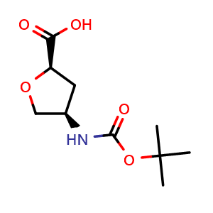 Chemical structure of (2R,4R)-4-(Boc-amino)tetrahydrofuran-2-carboxylic acid , CAS 2165748-71-8, AChemBlock AD276703
