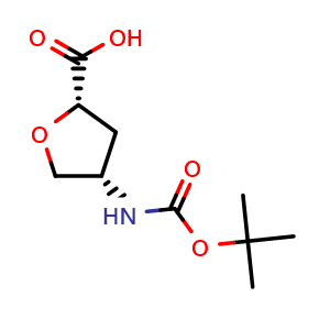 Chemical structure of (2S,4S)-4-(Boc-amino)tetrahydrofuran-2-carboxylic acid , CAS 2165554-86-7, AChemBlock AD276704