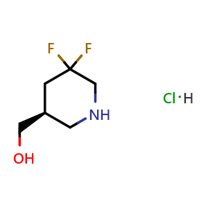 Chemical structure of (S)-(5,5-Difluoropiperidin-3-yl)methanol hydrochloride , CAS 2565803-44-1, AChemBlock AD276706