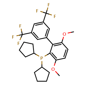 Chemical structure of Dicyclopentyl[3,6-dimethoxy-3',5'-bis(trifluoromethyl)-[1,1'-biphenyl]-2-yl]phosphine , CAS 3059853-80-1, AChemBlock AD276714